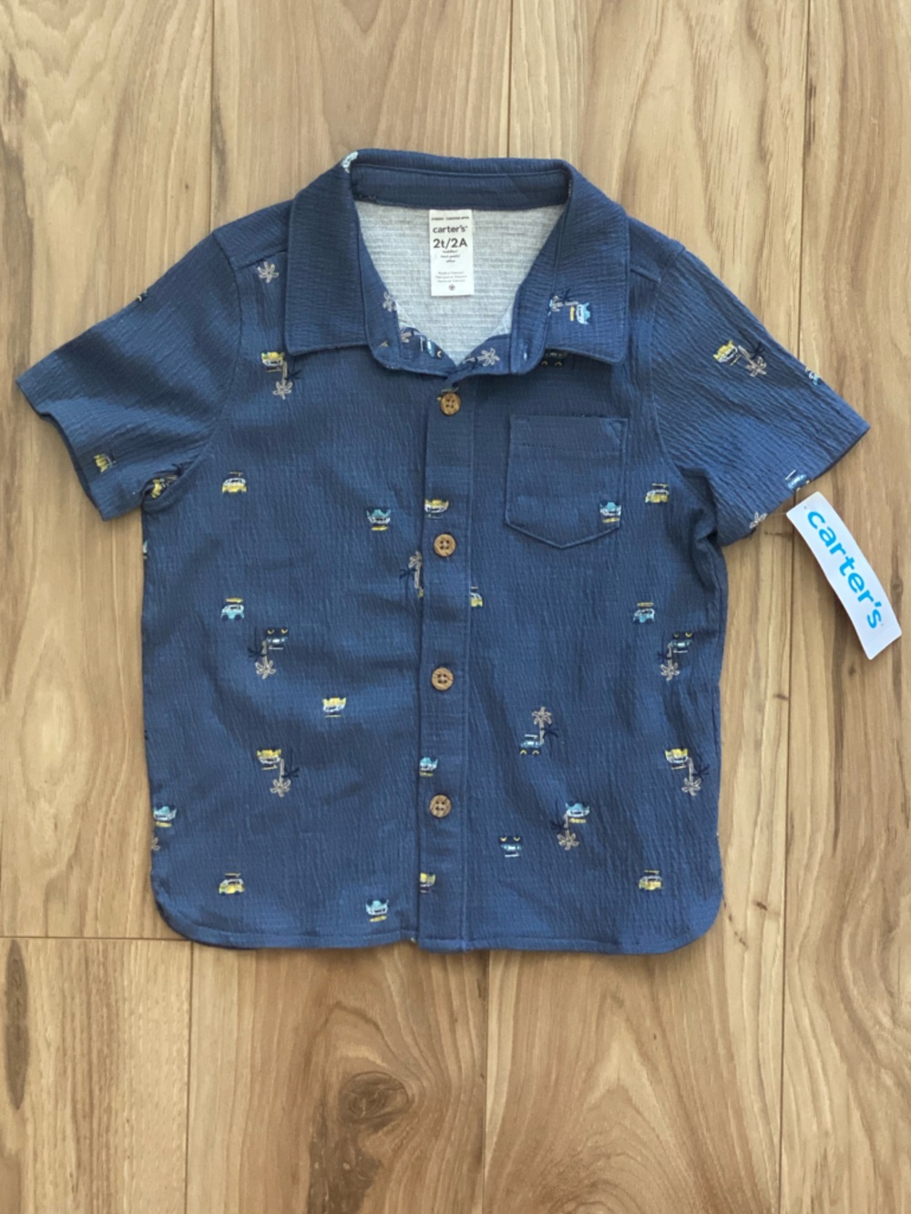 Carter's Short-Sleeve Button Front Shirt with Print size 2T NWT